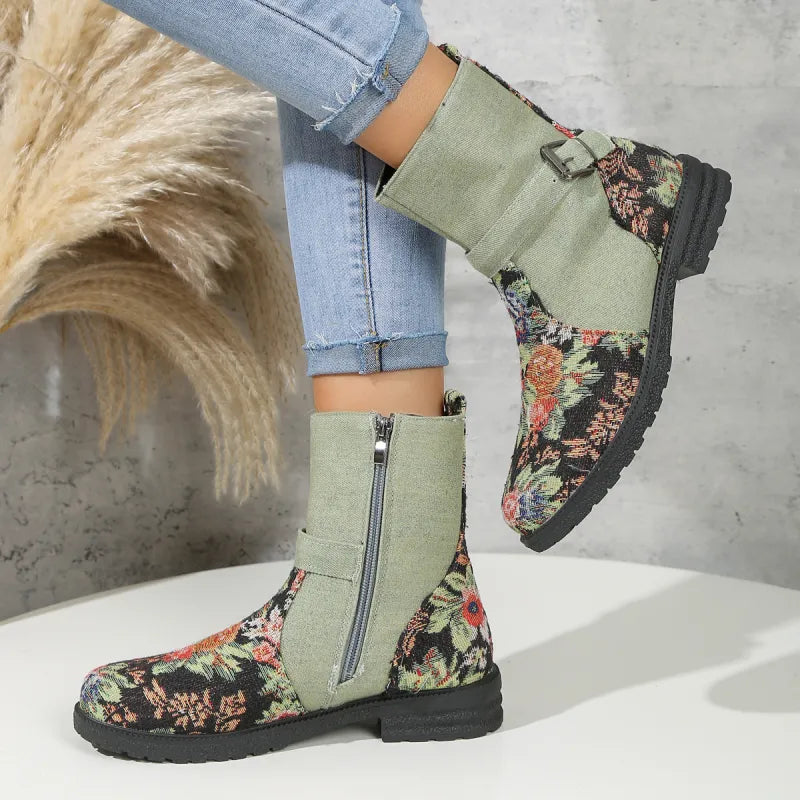 Brandy | Women’s Floral Ankle Boots – Summer Retro