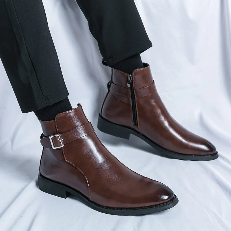 Caleb | Men’s Mid-Top Side Zipper Leather Boots