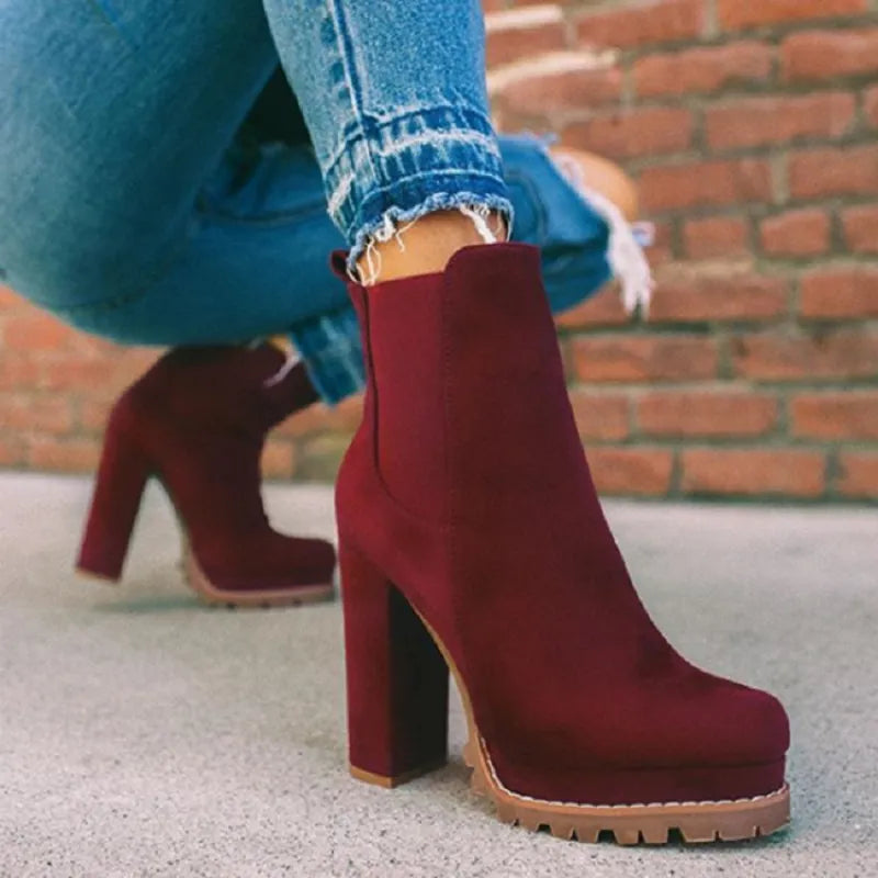 Women’s Leopard Print Ankle Boots – Thick Square High Heel