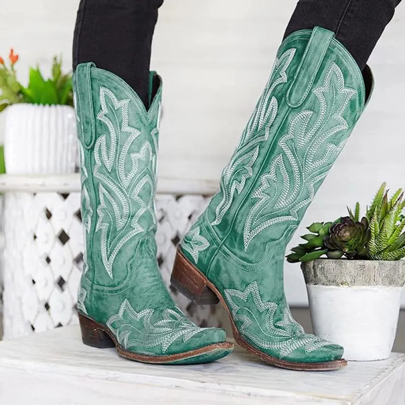 Katie | Women’s Summer Embroidered Long Pointed-Toe Boots