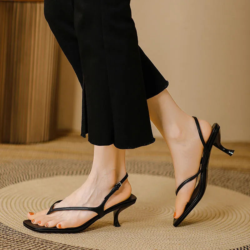 Amara | Women’s Summer Soft Leather Sandals – Square Toe High Heels