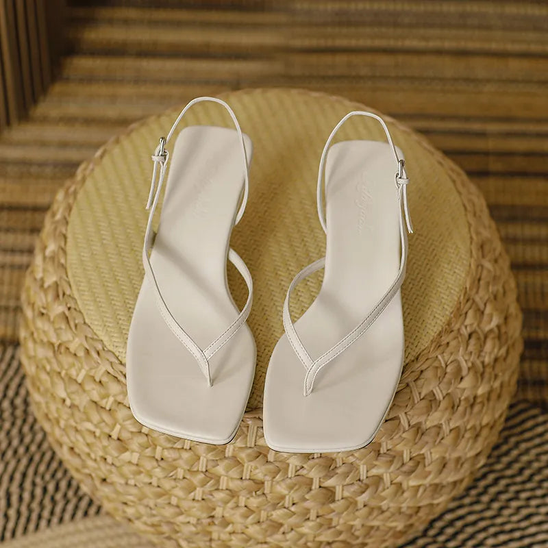 Amara | Women’s Summer Soft Leather Sandals – Square Toe High Heels