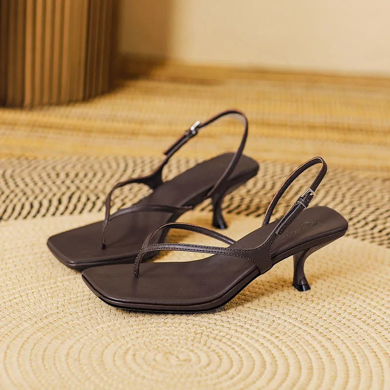 Amara | Women’s Summer Soft Leather Sandals – Square Toe High Heels