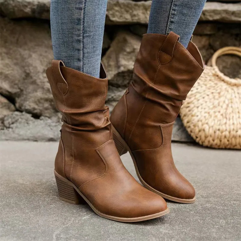 Quinn | Retro Western Denim Cloth-Cover Fashion Boots for Women – Chic Everyday Wear