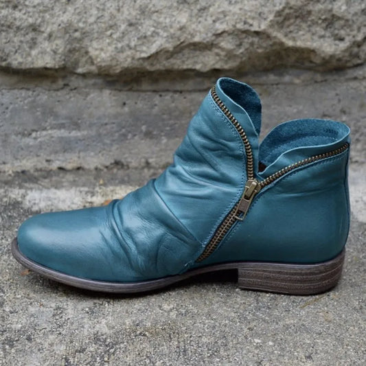 Kaia | Women Casual Round-Toe Chunky Heel Zipper Boots