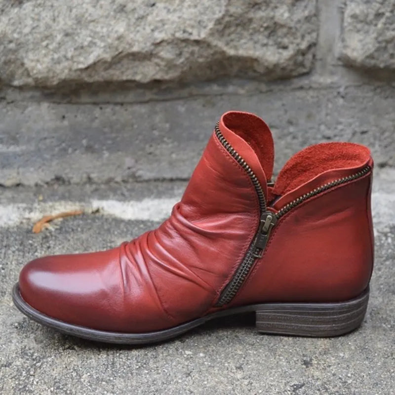 Kaia | Women Casual Round-Toe Chunky Heel Zipper Boots