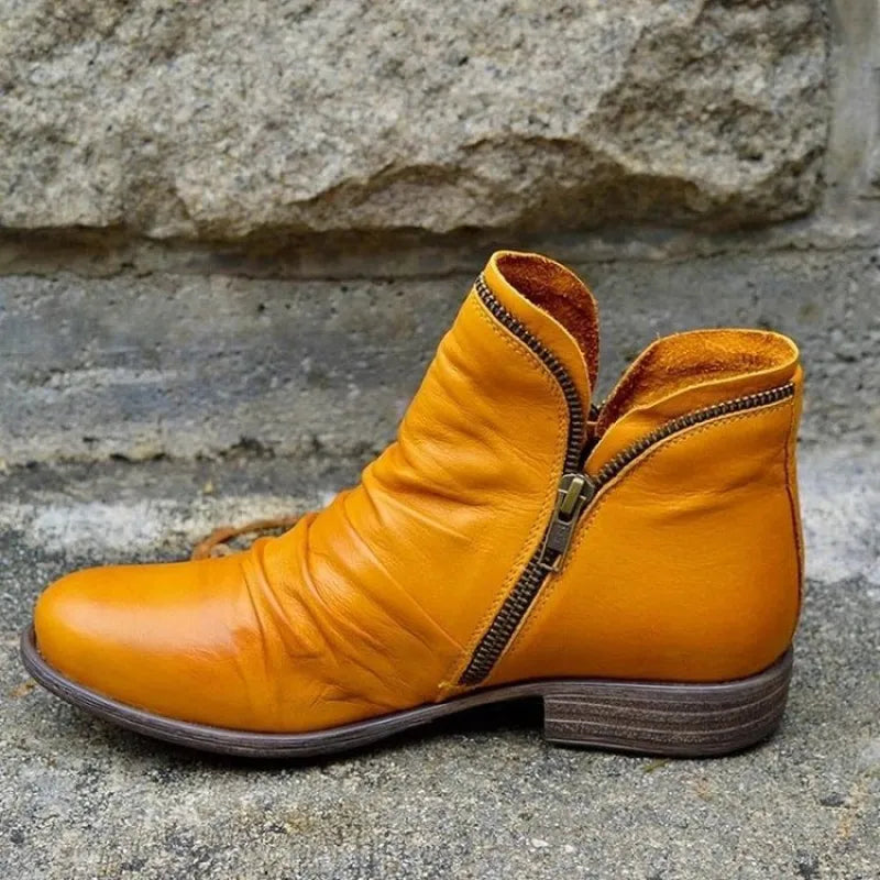 Rhea | Women’s Chunky Heel Double Zipper Ankle Boots