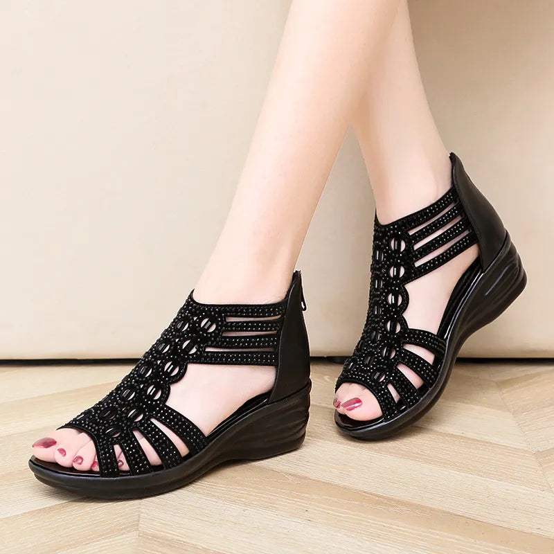 Mila | Women’s Crystal Roman Wedge Sandals
