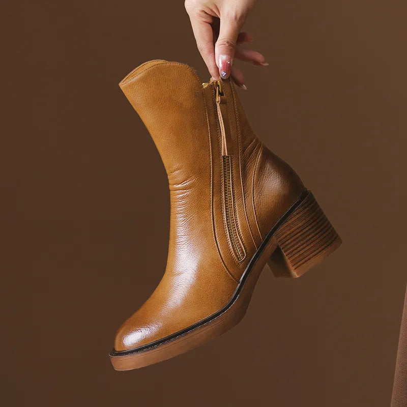 Zara | Women’s Brown Retro Chunky Heel Boots