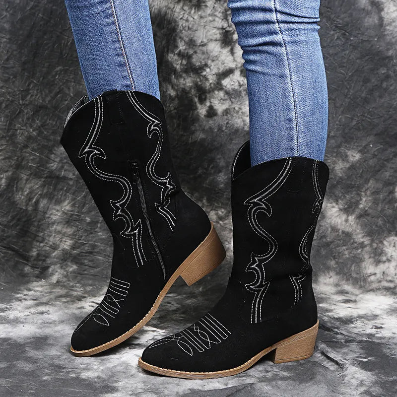 Nova | Women’s Fashion Plus Size Low Heel Leather Ankle Boots