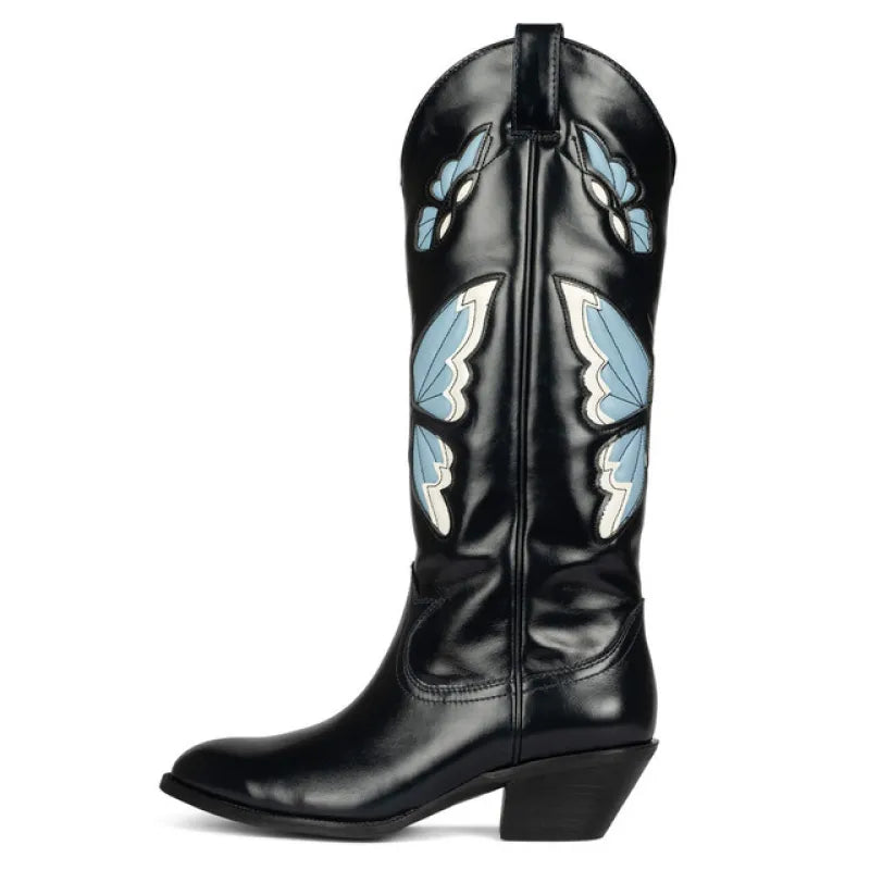 Ruby | Women’s Stylish Butterfly Design Mid-Heel Knee-High Boots