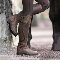 Women’s Knee-High Boots – Slim Fit – Water-Resistant Suede Look – Strap Buckle Detail