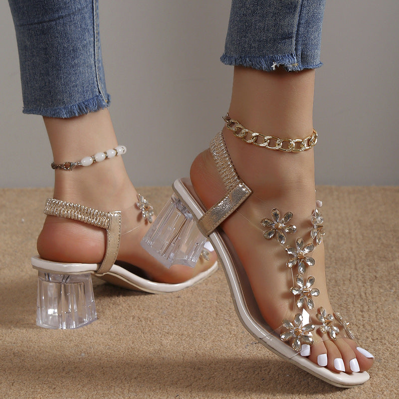 Blossom® | Stylish Block Heels Transparent Sandals for Women