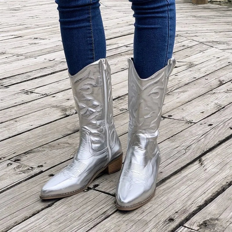 Daisy | Pointed Toe Chunky Heel Mid-Calf Boots