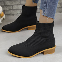 Violet | Women’s Pointed Toe Chunky Heel Knit Ankle Boots