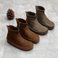 Julia | Women’s Vintage Leather Ankle Boots – Flat, Round Toe & Side Zipper