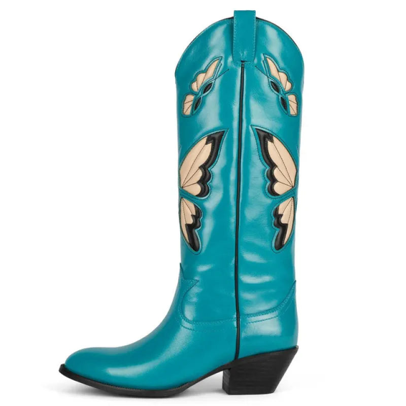 Ruby | Women’s Stylish Butterfly Design Mid-Heel Knee-High Boots