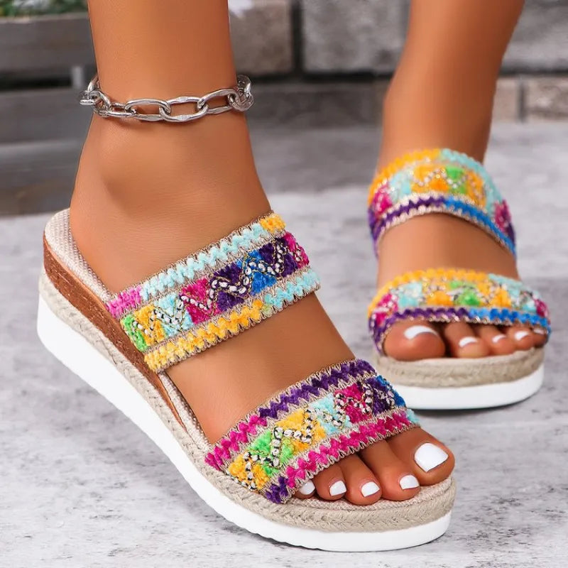 Erin | Women’s Woven Wavy Wedge Summer Sandals