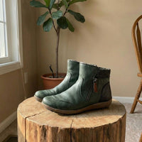 Ally | Women's Genuine Leather Ankle Boots with Plaid Cuff & Side Zipper