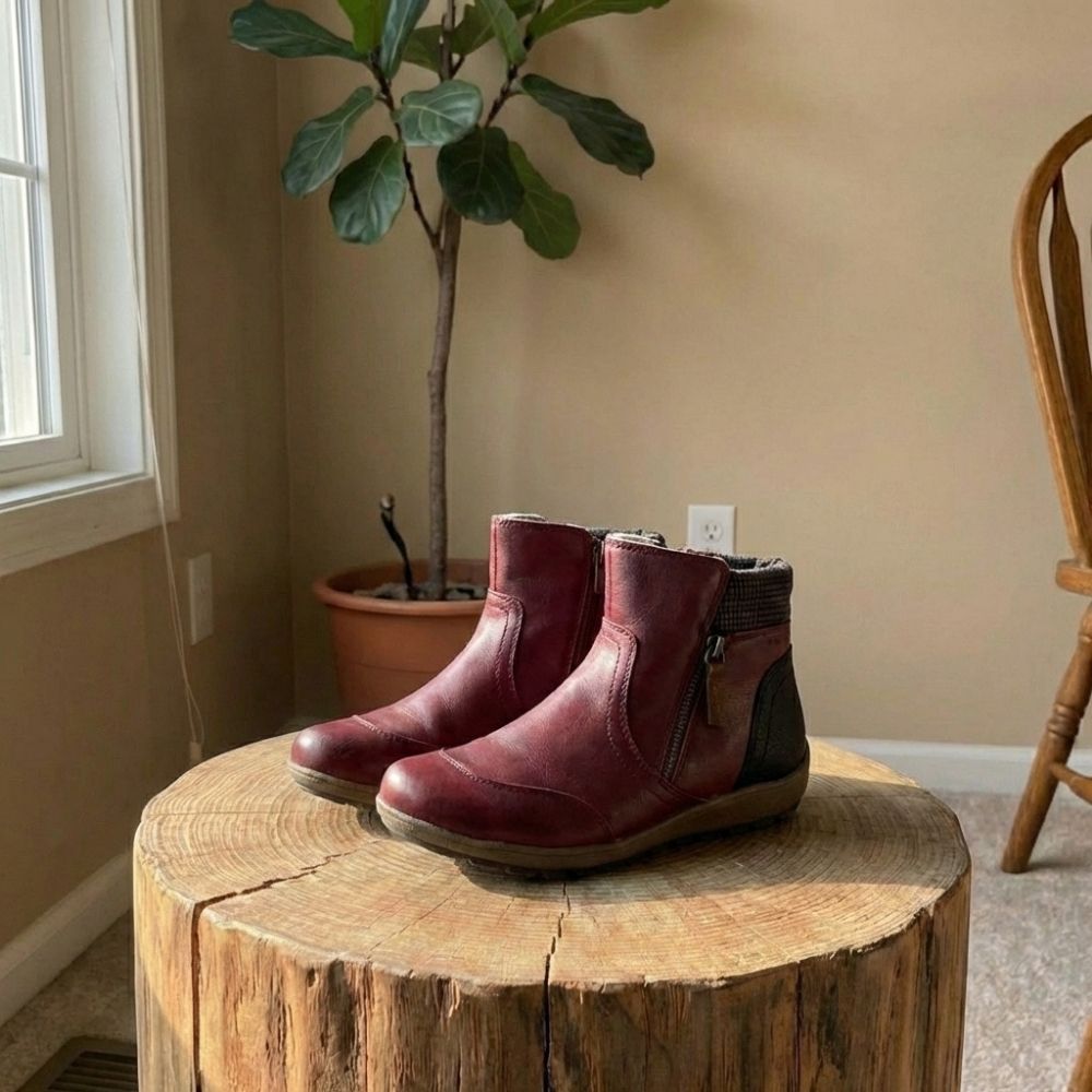 Ally | Women's Genuine Leather Ankle Boots with Plaid Cuff & Side Zipper