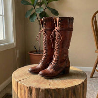 Amelia | Women’s Lace-Up Knee-High Boots with Block Heel