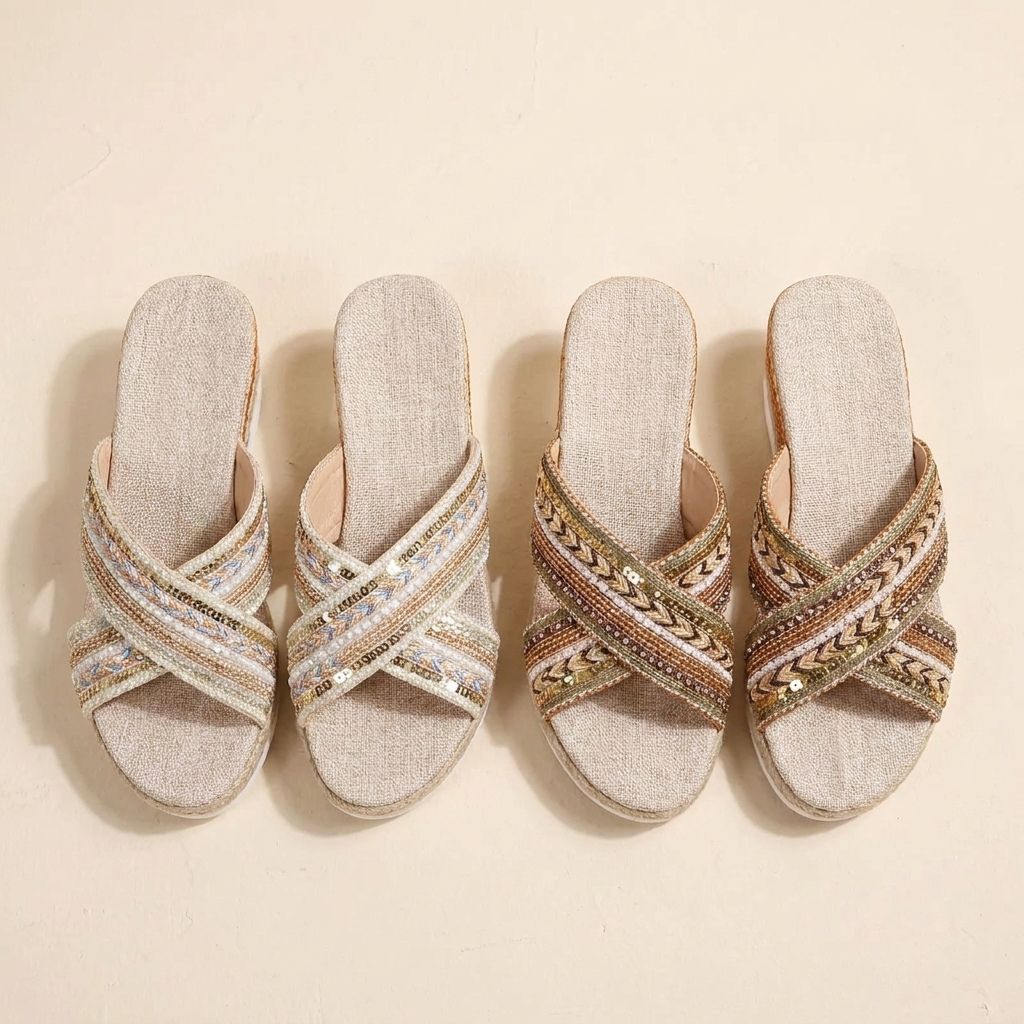 Dahlia | Linen Platform Wedge Sandals