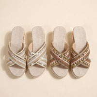 Dahlia | Linen Platform Wedge Sandals
