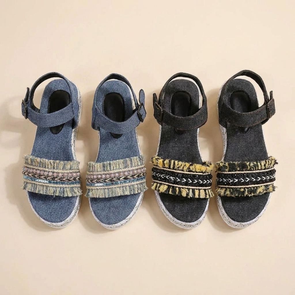 Kiara | Women’s Denim Tassel Sandals
