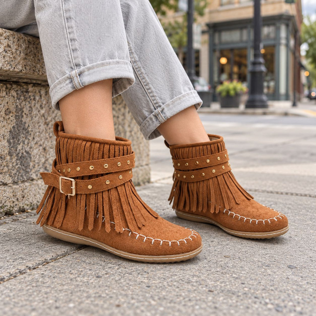 Ella | Women’s Trendy Fringe Detail Ankle Boots