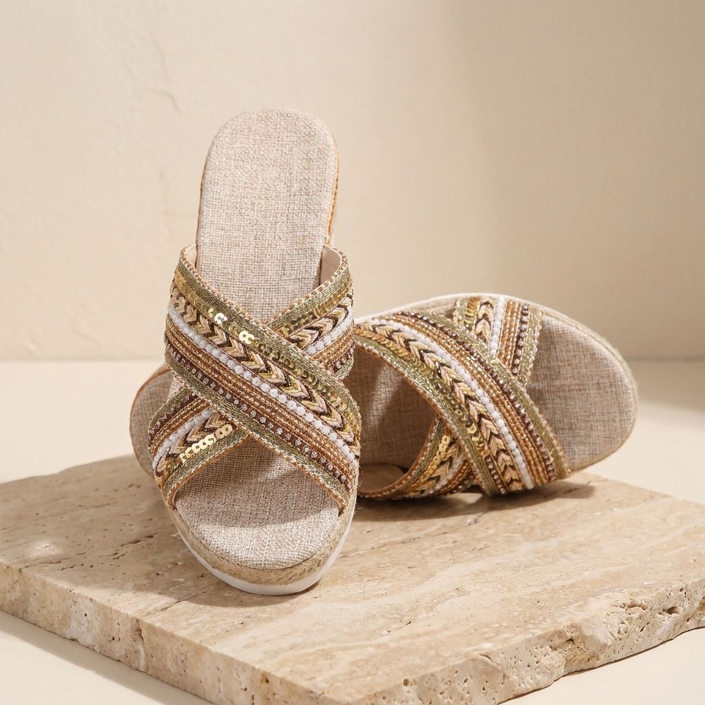 Dahlia | Linen Platform Wedge Sandals