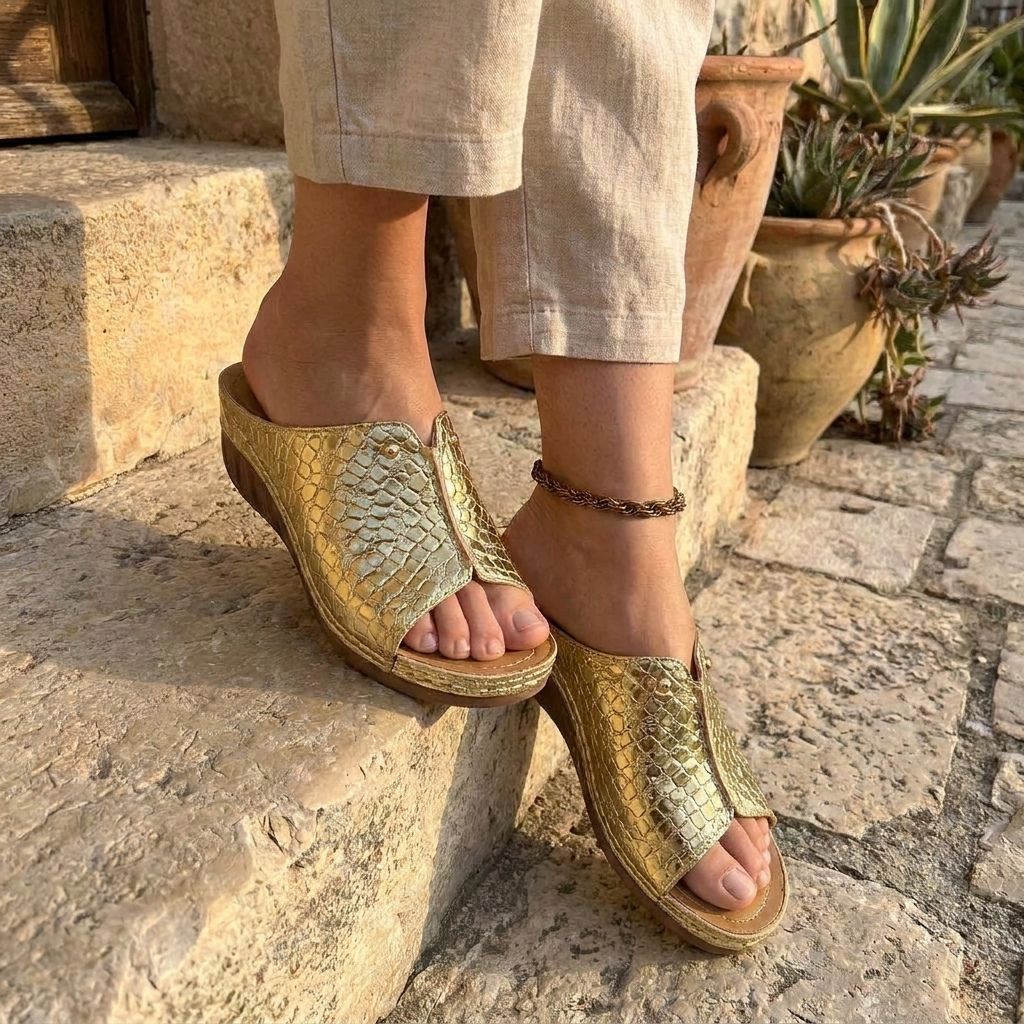Selena | Women’s Croc-Embossed Wedge Sandals
