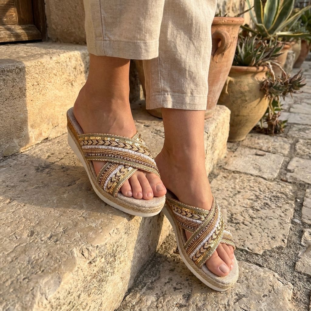 Dahlia | Linen Platform Wedge Sandals
