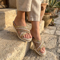 Dahlia | Linen Platform Wedge Sandals