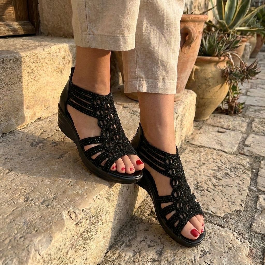 Mila | Women’s Crystal Roman Wedge Sandals