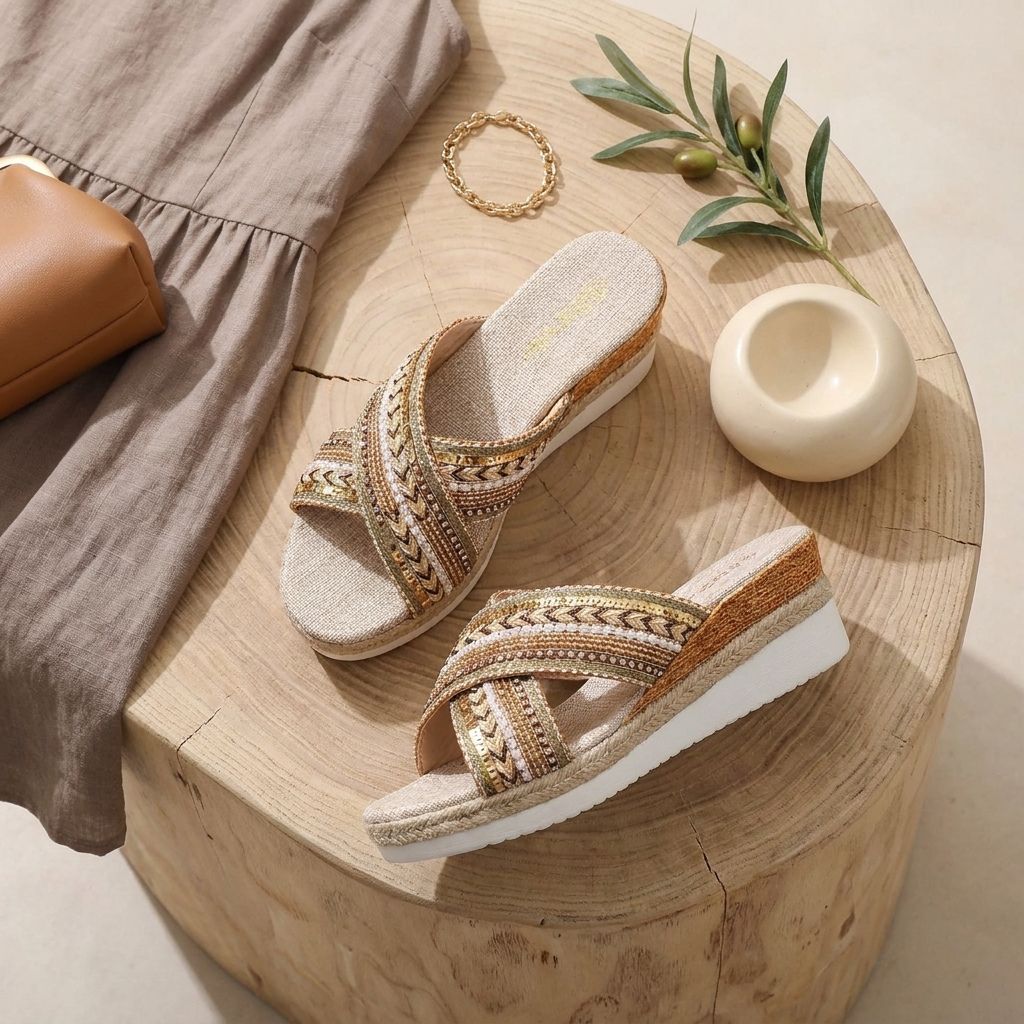 Dahlia | Linen Platform Wedge Sandals