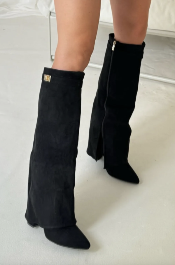 Women's Boots – Suede – Knee-High – Pointed Toe – Block Heel – Elegant Fit