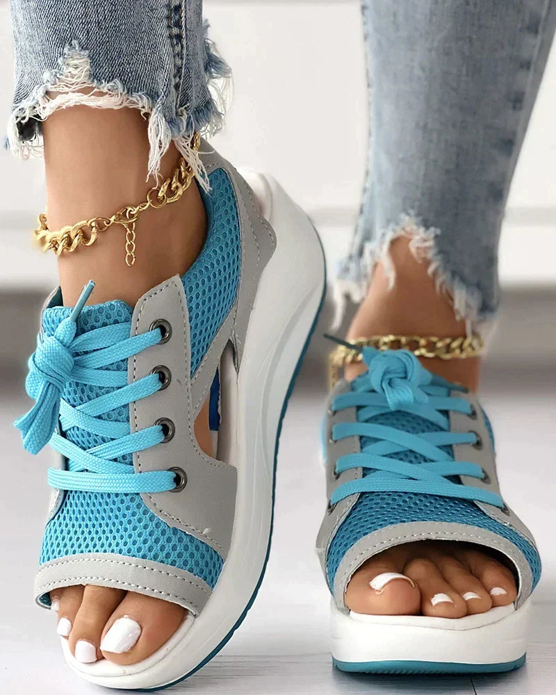 Pink® | Orthopedic muffin sandals with cutout and laces