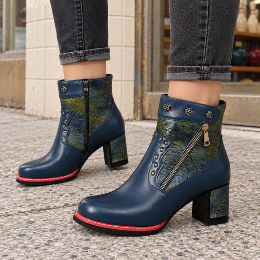 Tamsin | Women’s Retro Rivet Side Zip Ankle Boots
