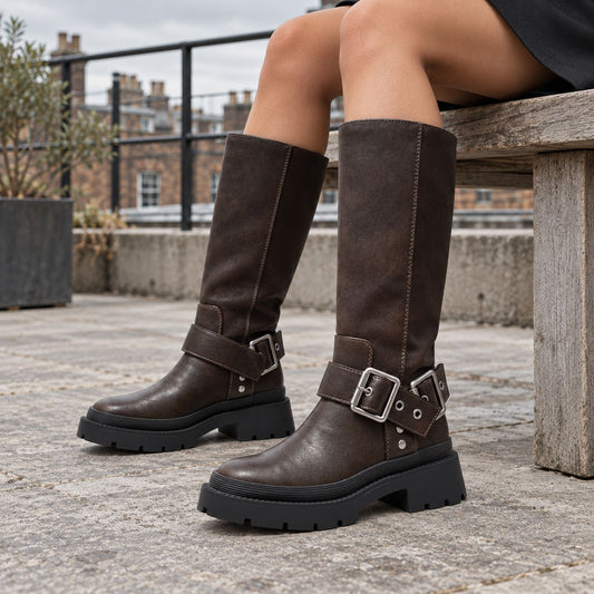 Violet | Women’s Mid Calf Buckle Strap Boots
