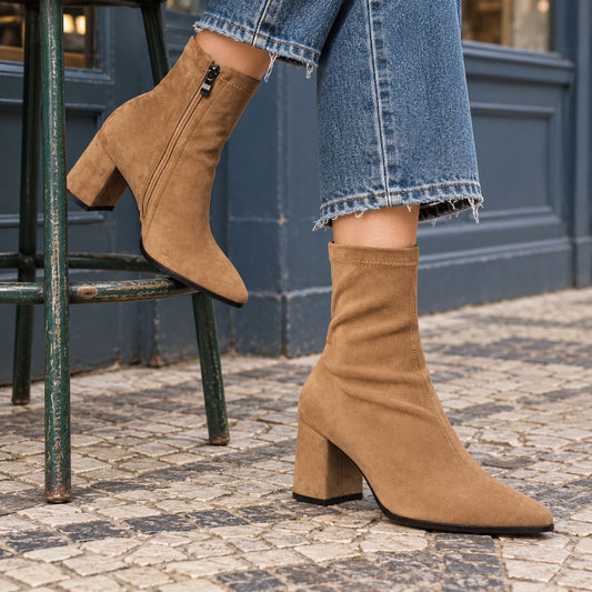Women’s Genuine Suede Ankle Boots with Block Heel
