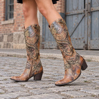 Women’s Knee-High Leather Boots – Thick Heel – Rivet Studded – Zipper Closure