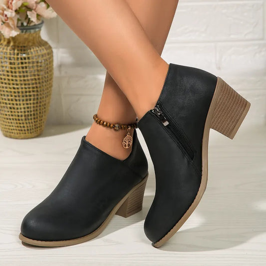 Liora | Women’s Round-Toe Chunky Heel Ankle Boots