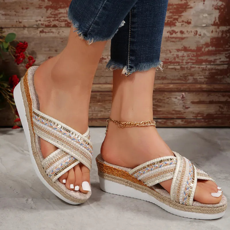 Dahlia | Linen Platform Wedge Sandals