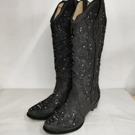 Stella | Glamorous Women’s Rhinestone Floral High Boots