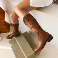 Reese | Women’s Fashionable Embroidered Mid-Heel Boots with Square Toe Design