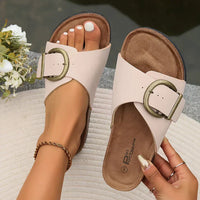 Maitane® | Beige Slipper Women'S Sandals With Large Buckle