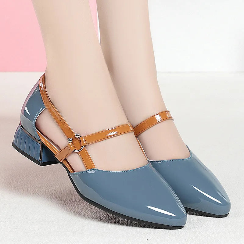 Rhea | Women’s Contrast Leather Hollow Sandals