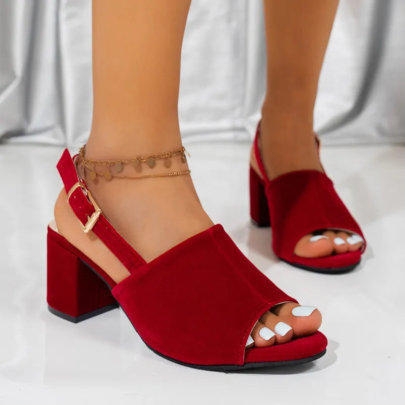 Ivy | Women’s Matte Leather Chunky Heel Sandals