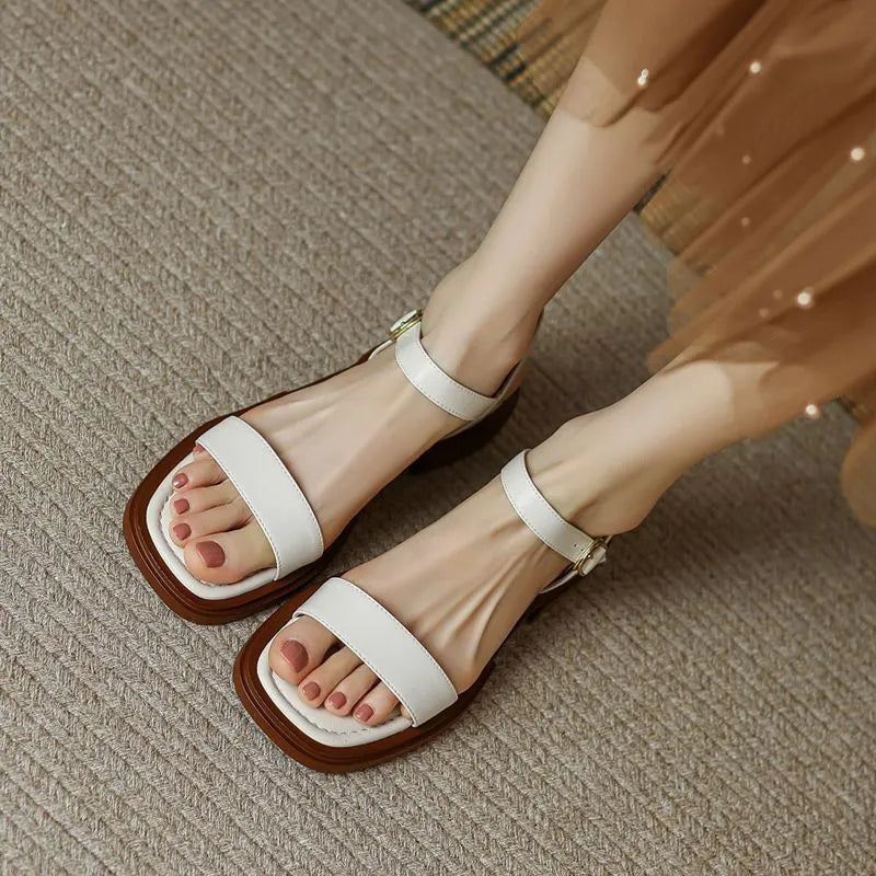 Eira | Women’s French Retro Leather Flat Sandals